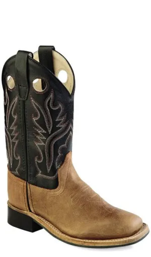 Old West Light Brown Childrens Boys Carona Leather Sq Toe Cowboy Boots 2 D