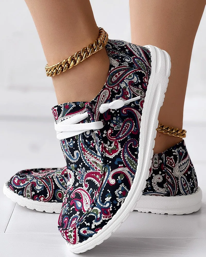Paisley Print Lace up Casual Slip On