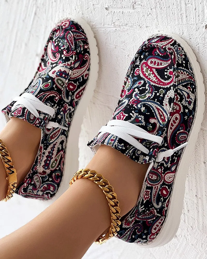Paisley Print Lace up Casual Slip On