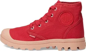 Palladium Women's Pampa Hi Boot, Vegan Canvas Lace Up Boot, Red Salsa, 8 M