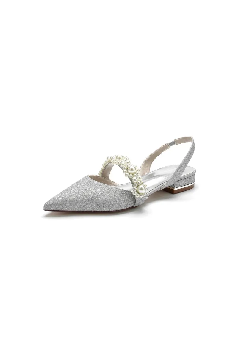 Pearl Strap Slingback Sequin Pointed Toe Flats