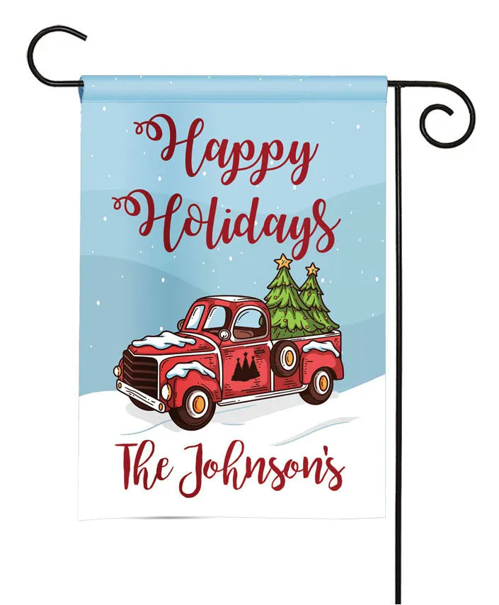 Personalized Christmas Garden Flag - Winter Vintage Truck