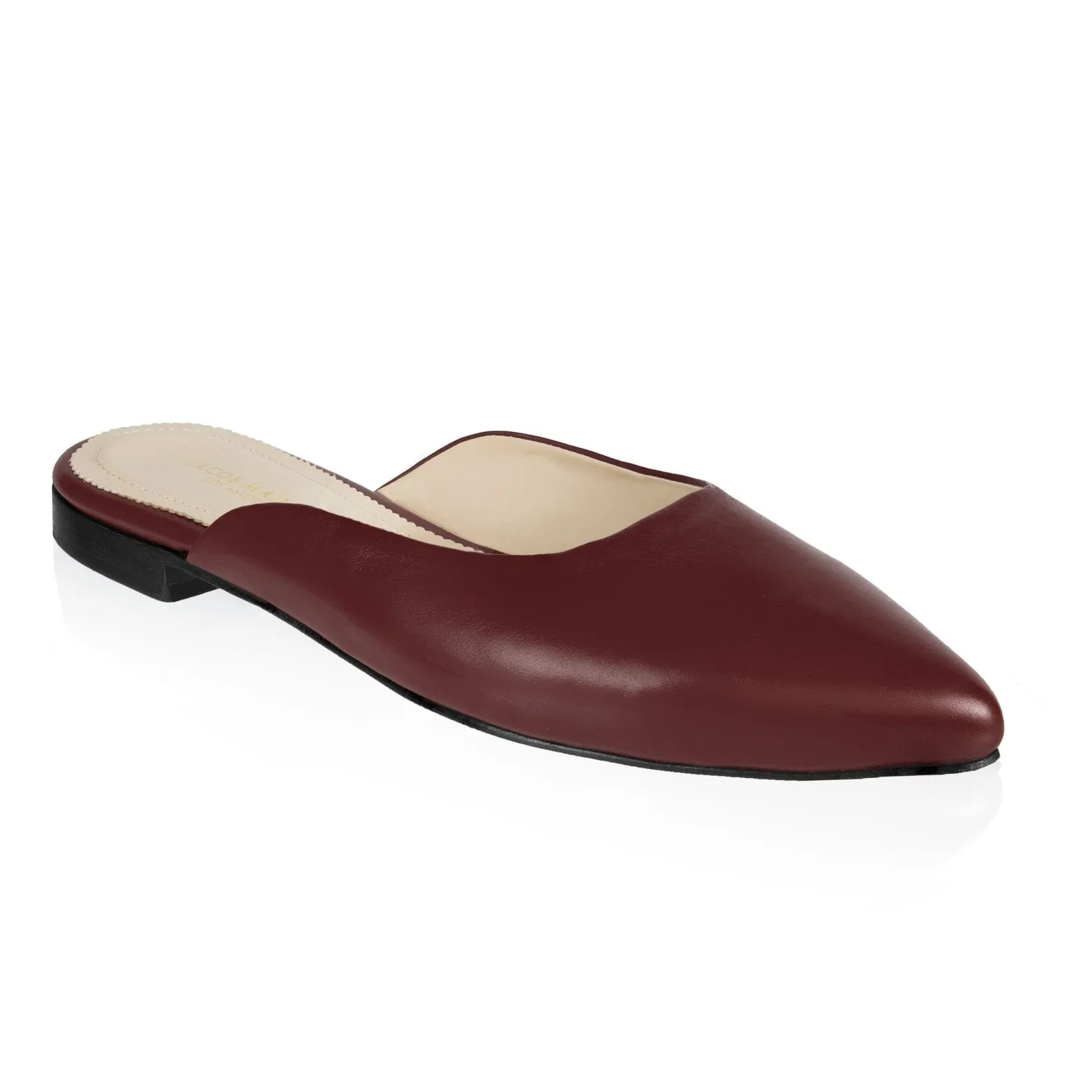 Pointy-toe Flat Mule in Calfskin with Hidden Seam Design