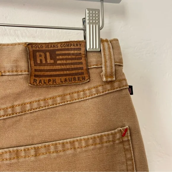POLO RALPH LAUREN VTG Y2K Canvas Carpenter Cargo Straight Maxi Skirt Tan Size 8
