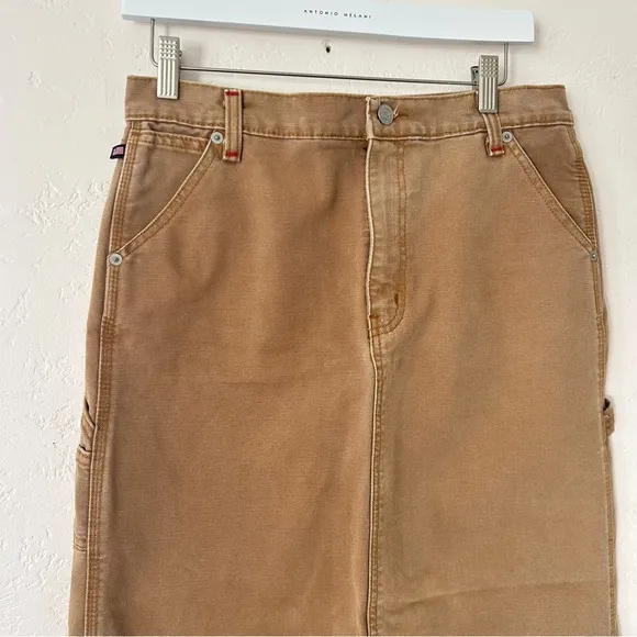 POLO RALPH LAUREN VTG Y2K Canvas Carpenter Cargo Straight Maxi Skirt Tan Size 8