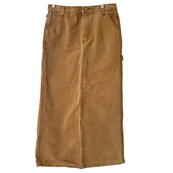 POLO RALPH LAUREN VTG Y2K Canvas Carpenter Cargo Straight Maxi Skirt Tan Size 8