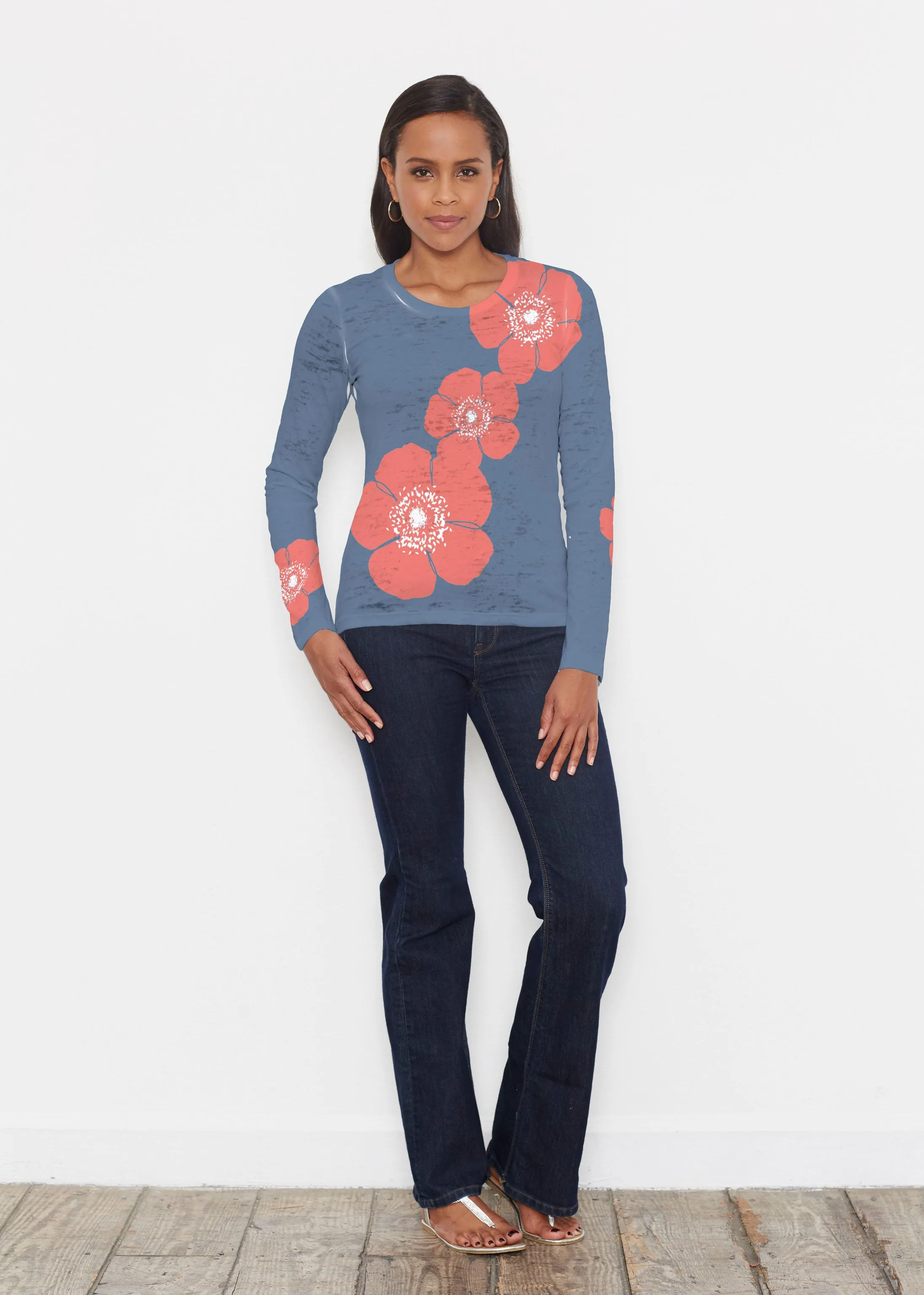 Poppy Red Navy (7021) ~ Signature Long Sleeve Crew Shirt