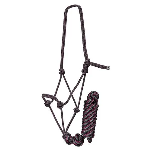 Pro Choice Rope Halter & Lead Black Grey & Burgandy