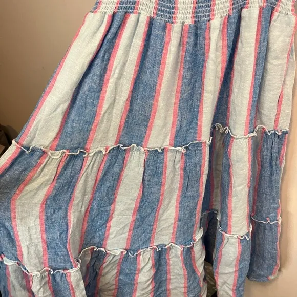 RAILS AMELLIA LINEN-BLEND MIDI BLUE PINK DRESS KONA STRIPE COTTON LINEN TIERED