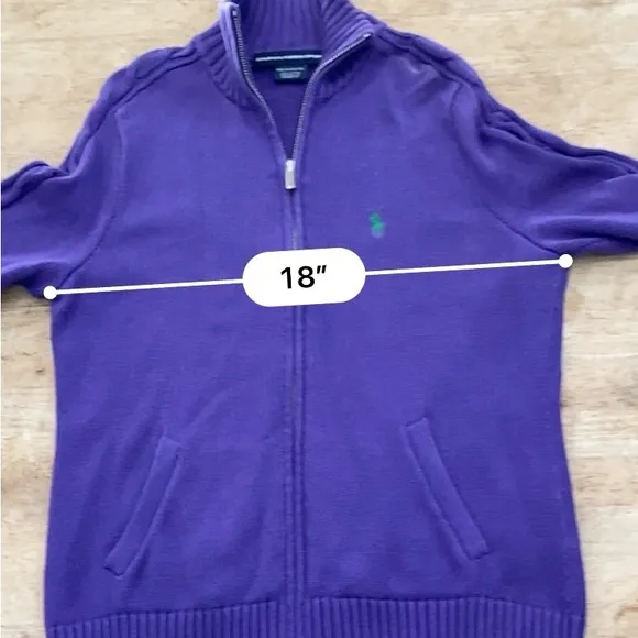 Ralph Lauren Sport Women’s Sz L Purple‎ Ribbed Chunky Knit Full Zip Sweater