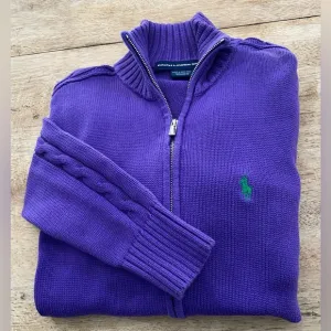 Ralph Lauren Sport Women’s Sz L Purple‎ Ribbed Chunky Knit Full Zip Sweater