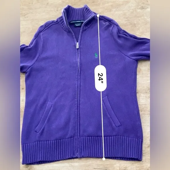 Ralph Lauren Sport Women’s Sz L Purple‎ Ribbed Chunky Knit Full Zip Sweater