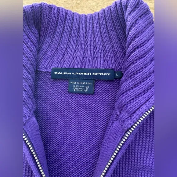 Ralph Lauren Sport Women’s Sz L Purple‎ Ribbed Chunky Knit Full Zip Sweater