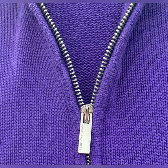 Ralph Lauren Sport Women’s Sz L Purple‎ Ribbed Chunky Knit Full Zip Sweater