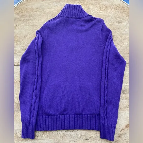 Ralph Lauren Sport Women’s Sz L Purple‎ Ribbed Chunky Knit Full Zip Sweater