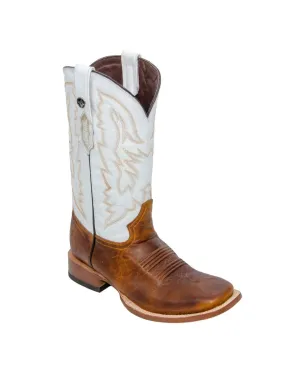 RANCHO SEMENTAL MEN’S Damiana Orange Western Boots Whit White Top