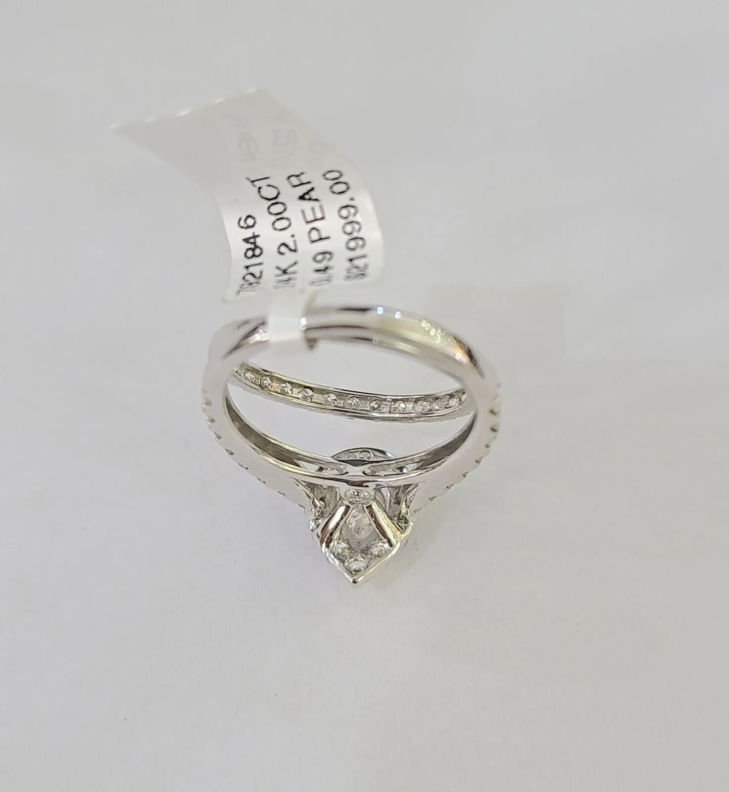 Real 14k White Gold Diamond Ladies Ring Band Set Tear drop 2CT Natural Diamond