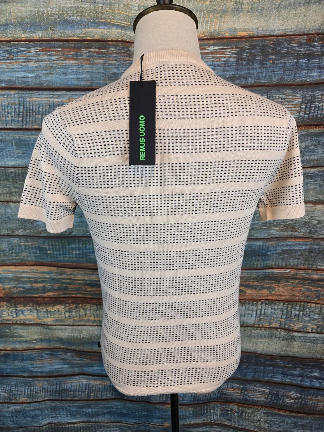 Remus Uomo Slim Fit Jacquard Tee– Ecru Navy