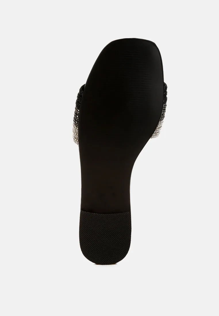 Rhinestone Strap Slip On Flats By RAG