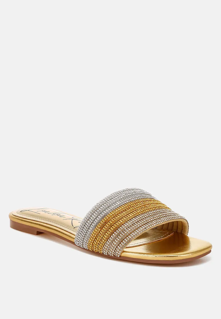 Rhinestone Strap Slip On Flats By RAG