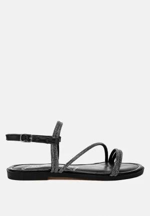 Rhinestone Strappy Flat Sandals By RAG