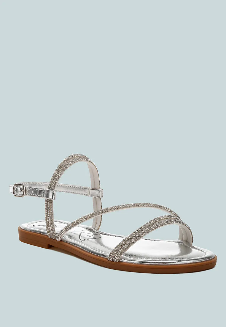Rhinestone Strappy Flat Sandals By RAG