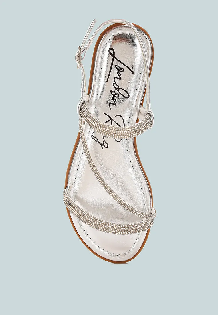 Rhinestone Strappy Flat Sandals By RAG
