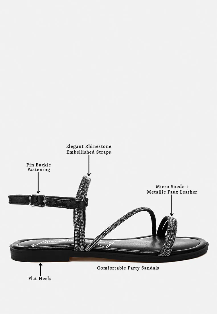 Rhinestone Strappy Flat Sandals By RAG