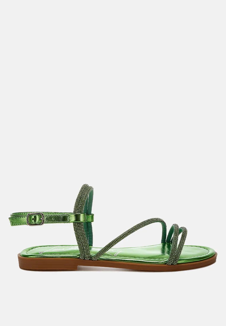 Rhinestone Strappy Flat Sandals By RAG