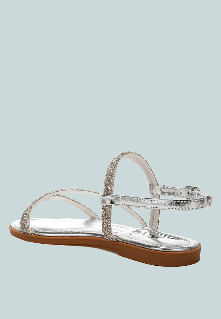 Rhinestone Strappy Flat Sandals By RAG