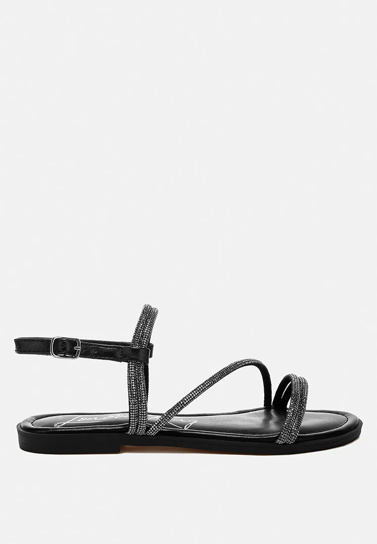 Rhinestone Strappy Flat Sandals By RAG