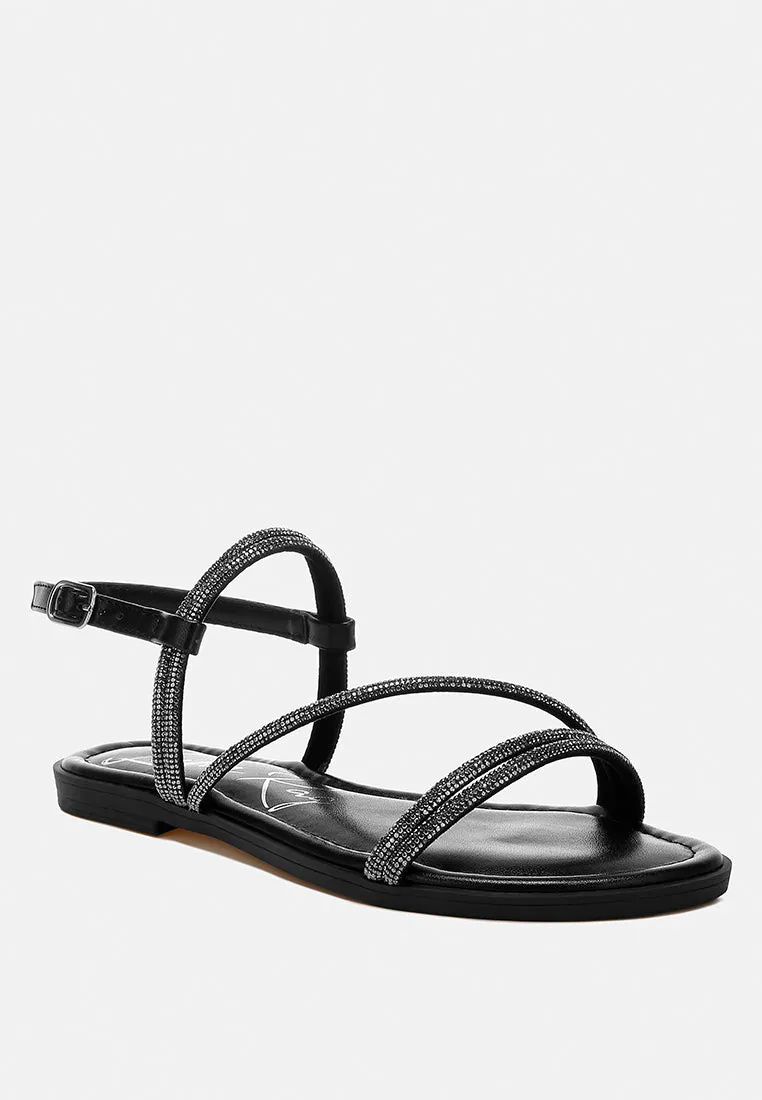 Rhinestone Strappy Flat Sandals By RAG
