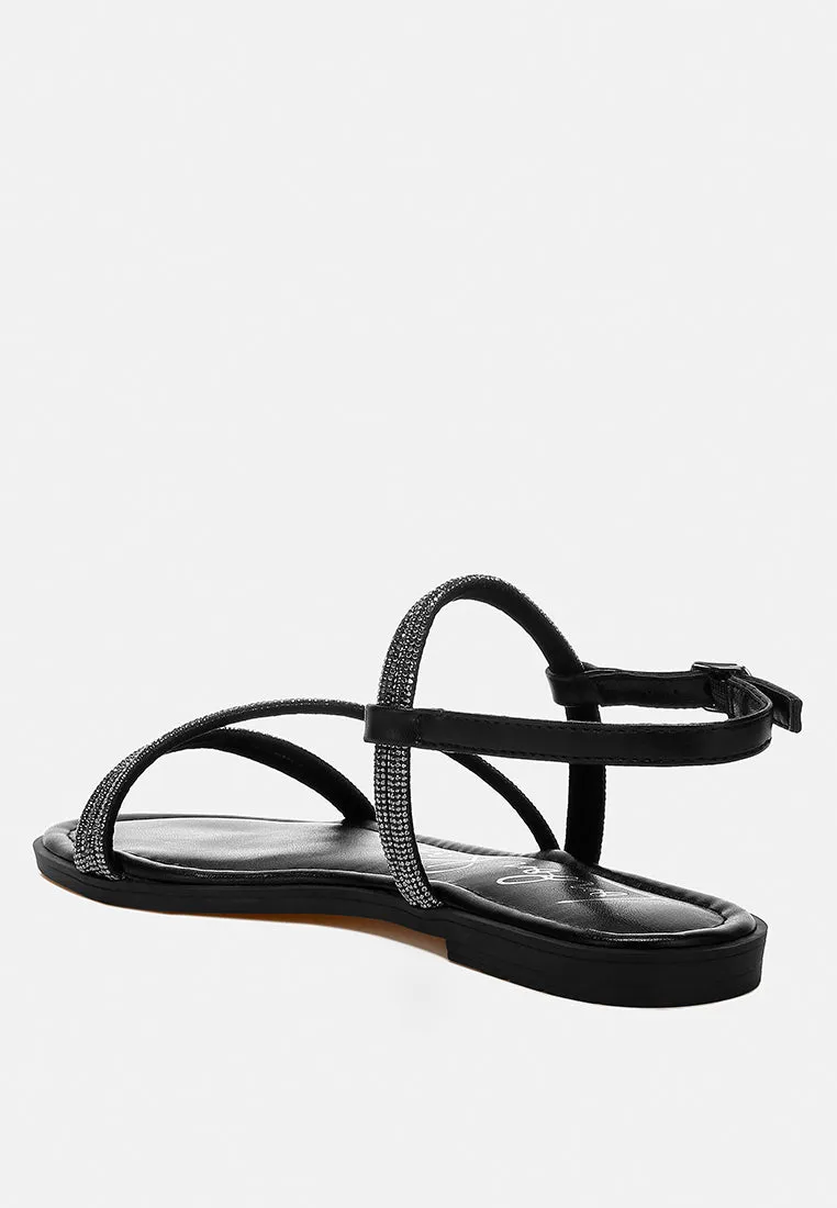 Rhinestone Strappy Flat Sandals By RAG
