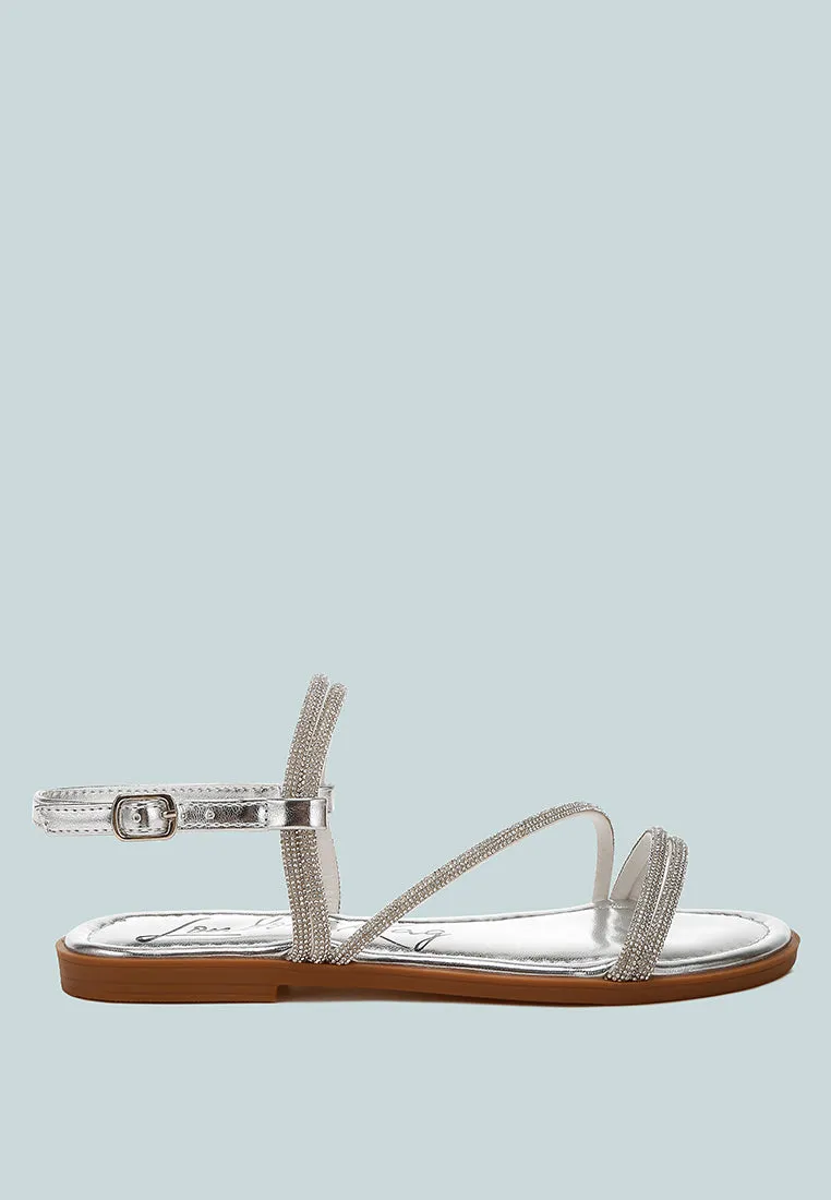 Rhinestone Strappy Flat Sandals By RAG