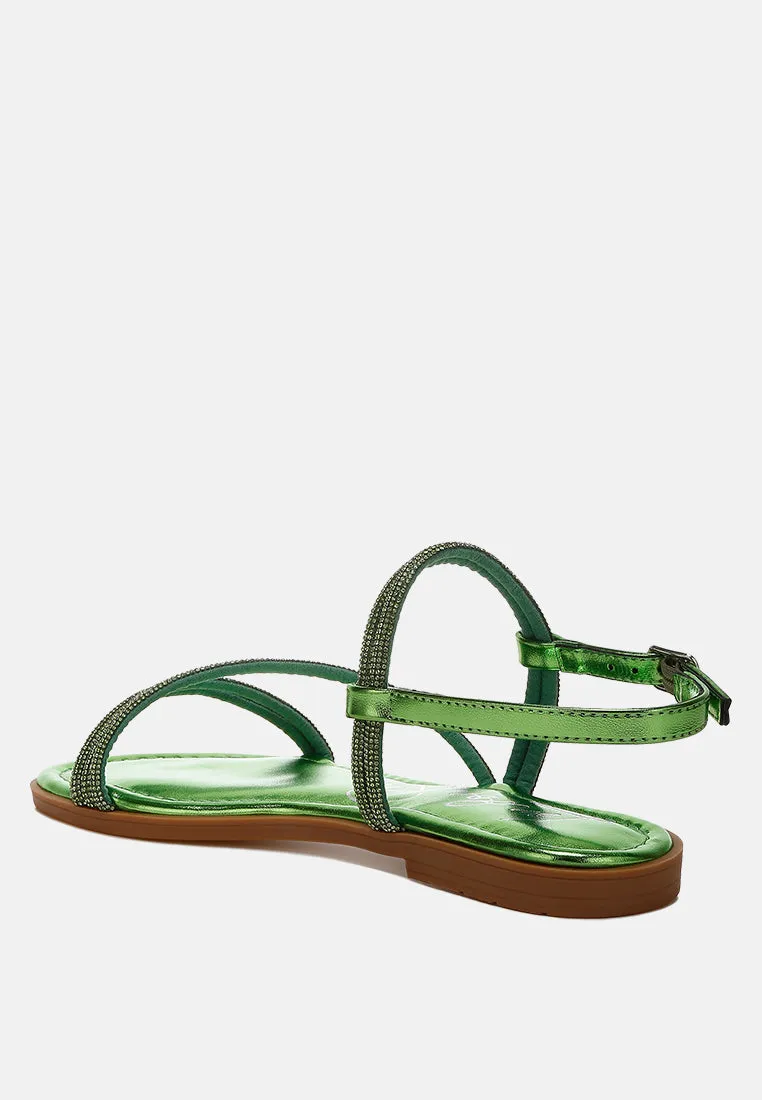 Rhinestone Strappy Flat Sandals By RAG