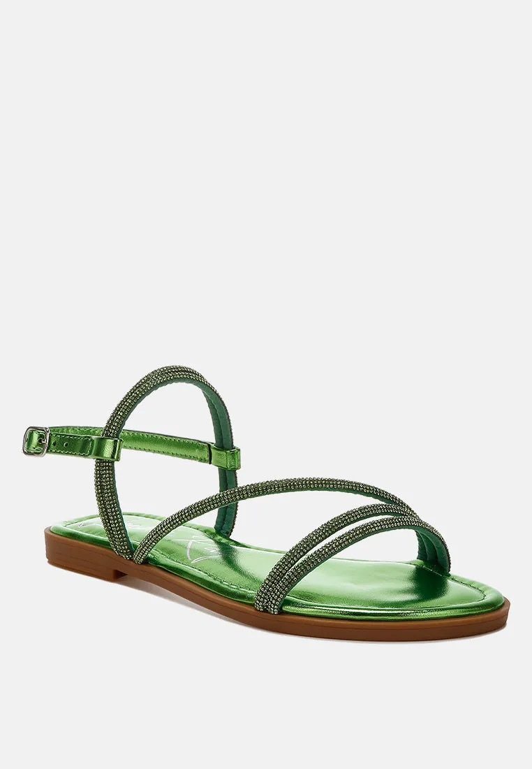 Rhinestone Strappy Flat Sandals By RAG