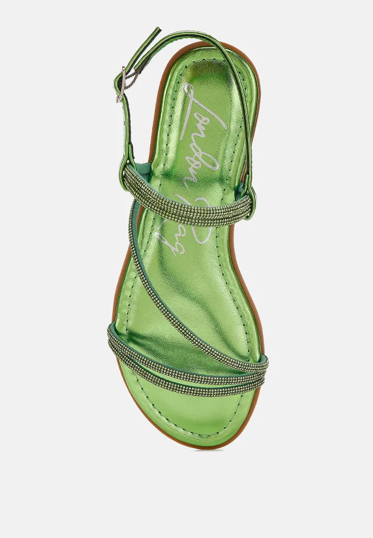 Rhinestone Strappy Flat Sandals By RAG