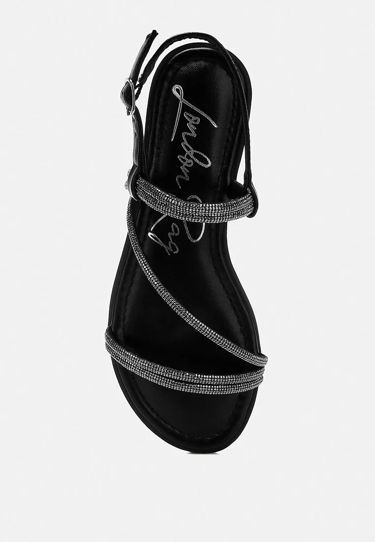 Rhinestone Strappy Flat Sandals By RAG