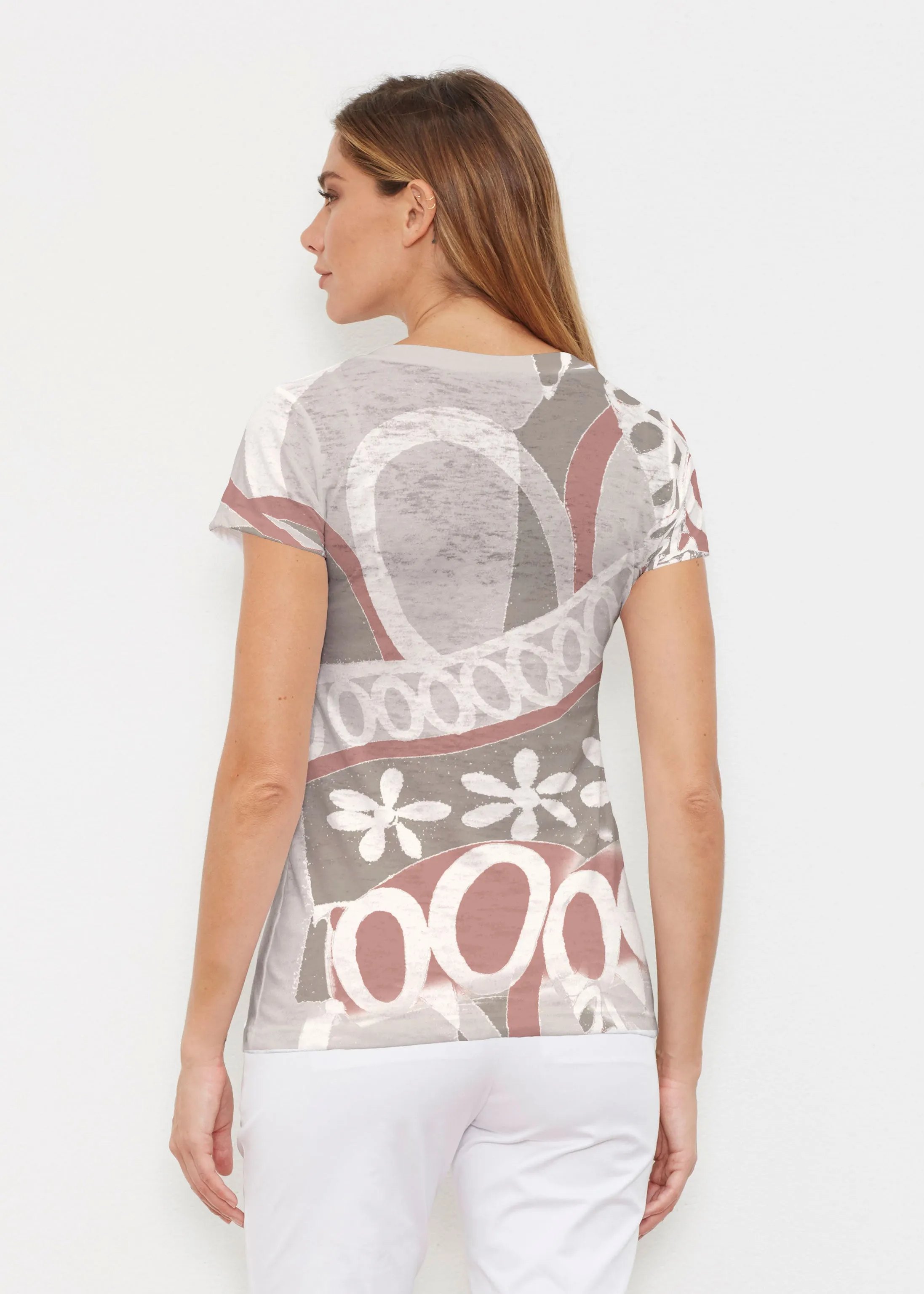 Rusty O"S (8162) ~ Signature Cap Sleeve V-Neck Shirt