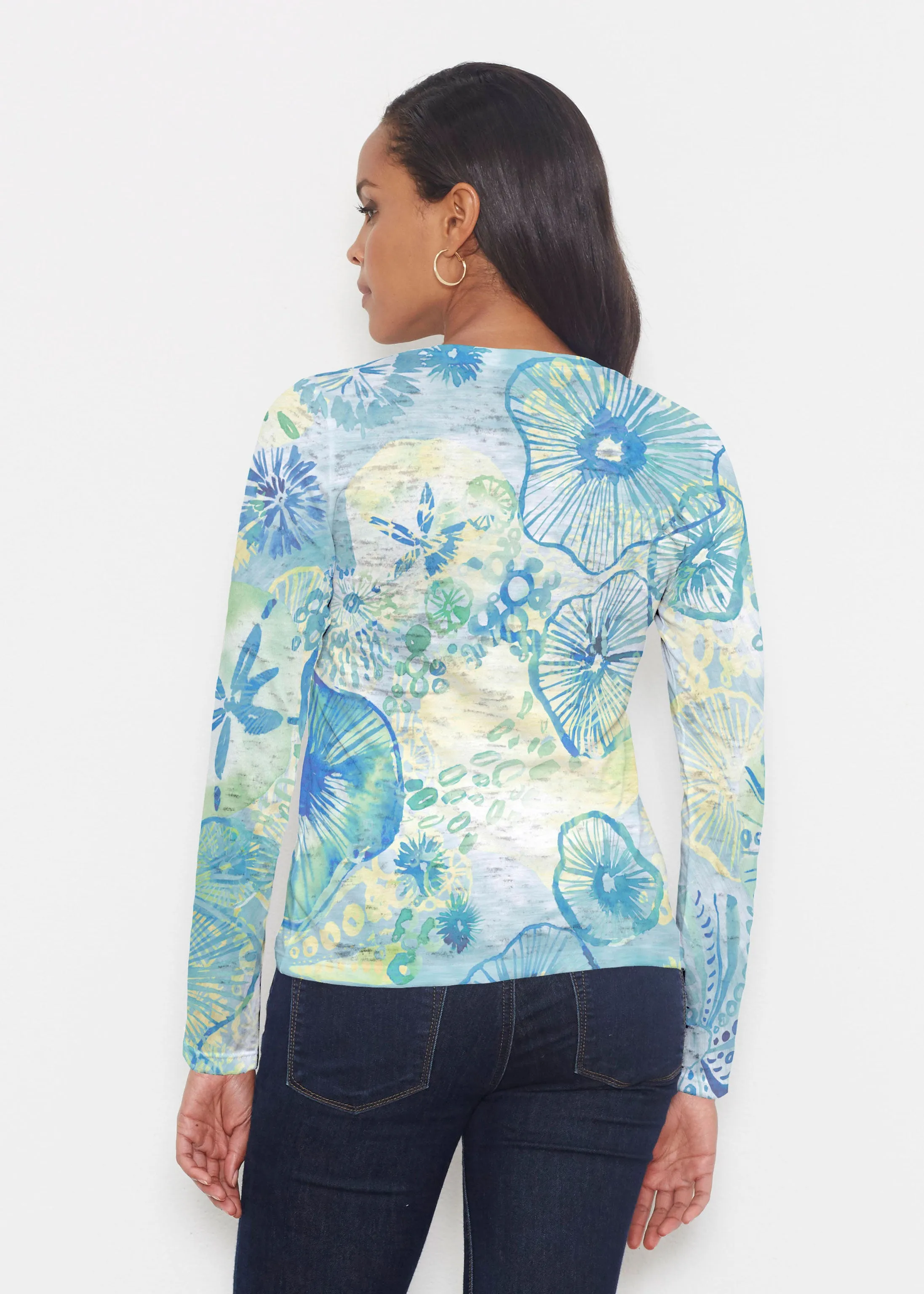 Sand Dollar Aqua (16256) ~ Signature Long Sleeve Crew Shirt