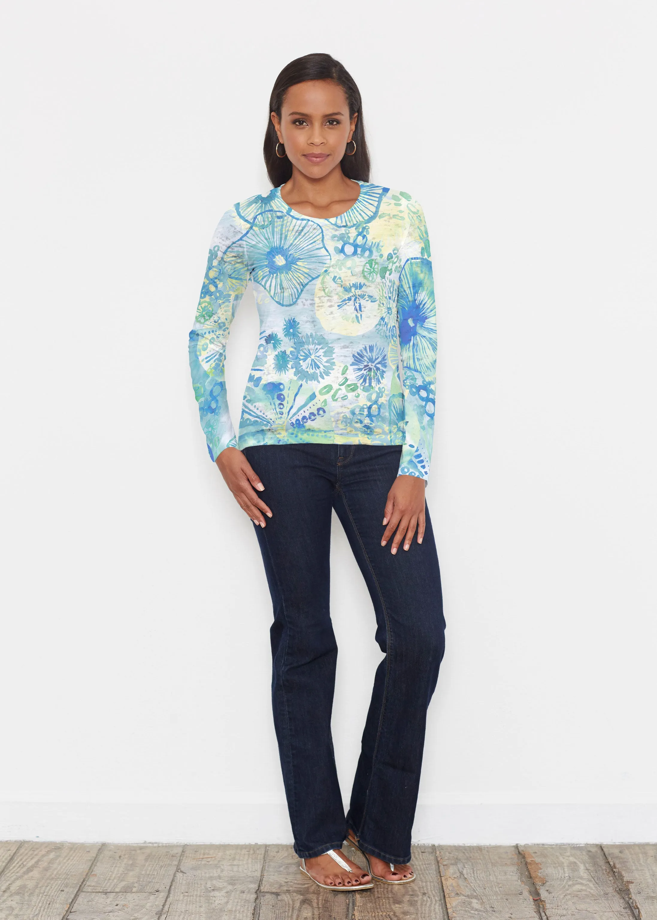 Sand Dollar Aqua (16256) ~ Signature Long Sleeve Crew Shirt