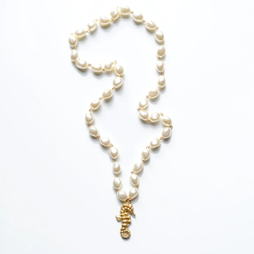 Seahorse Long Pearl Bead Necklace