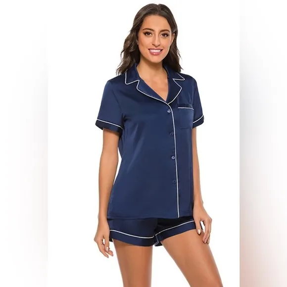 SET 2 piece pajama set: Satin shirt and shorts pj Set