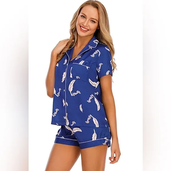 SET 2 piece pajama set: Satin shirt and shorts pj Set