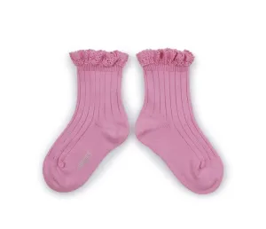 Short ribbed socks with lace Lili, Candy Pink