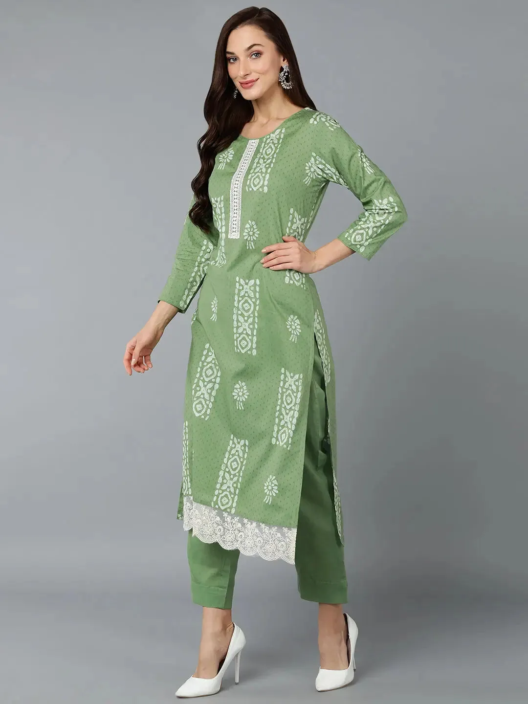 Silk Blend Sea Green Straight Kurta Pant-VKSKD1835