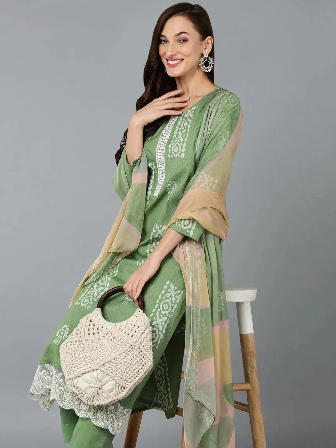Silk Blend Sea Green Straight Kurta Pant-VKSKD1835