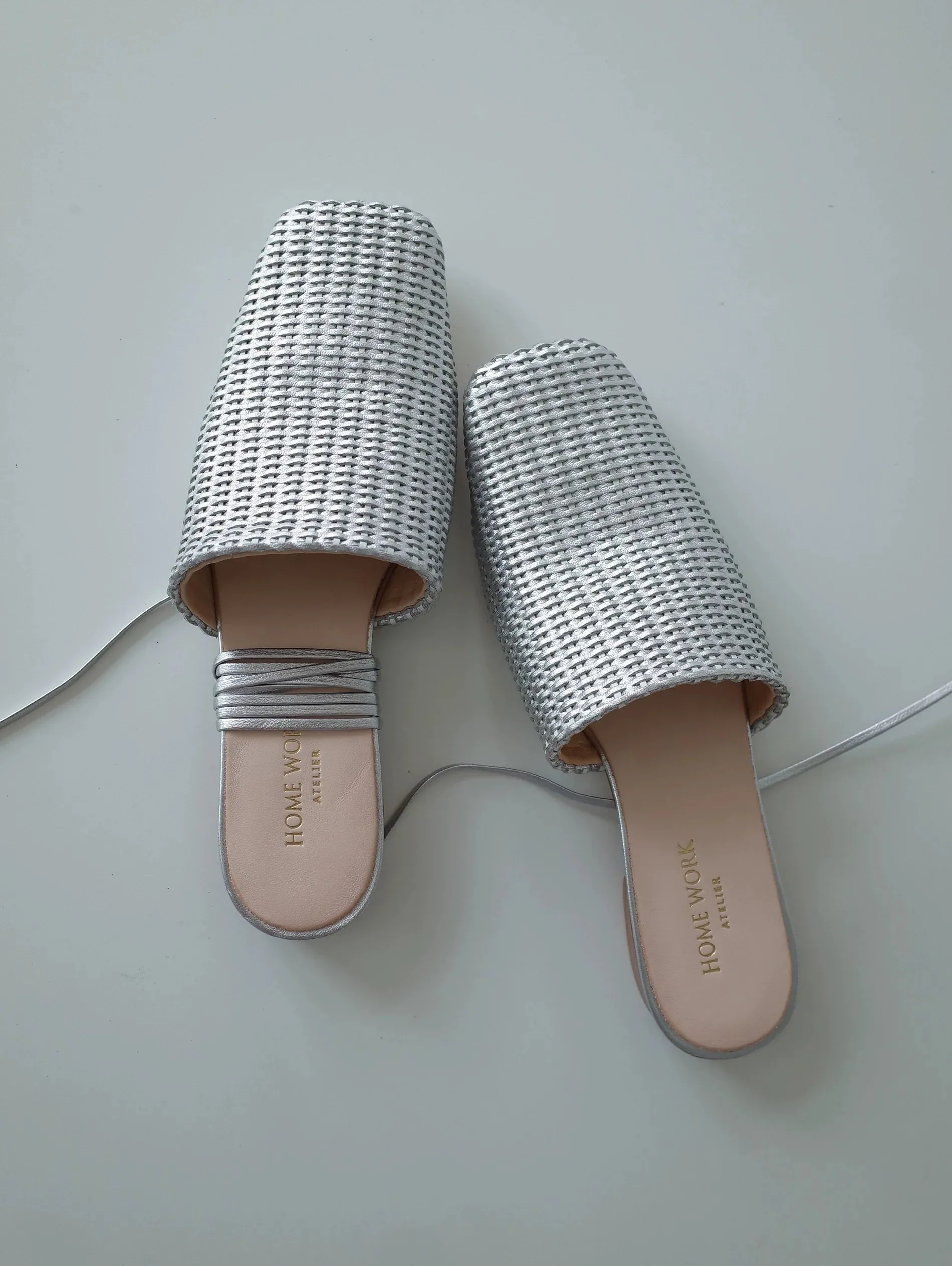 Silver Woven Square Toe Mules