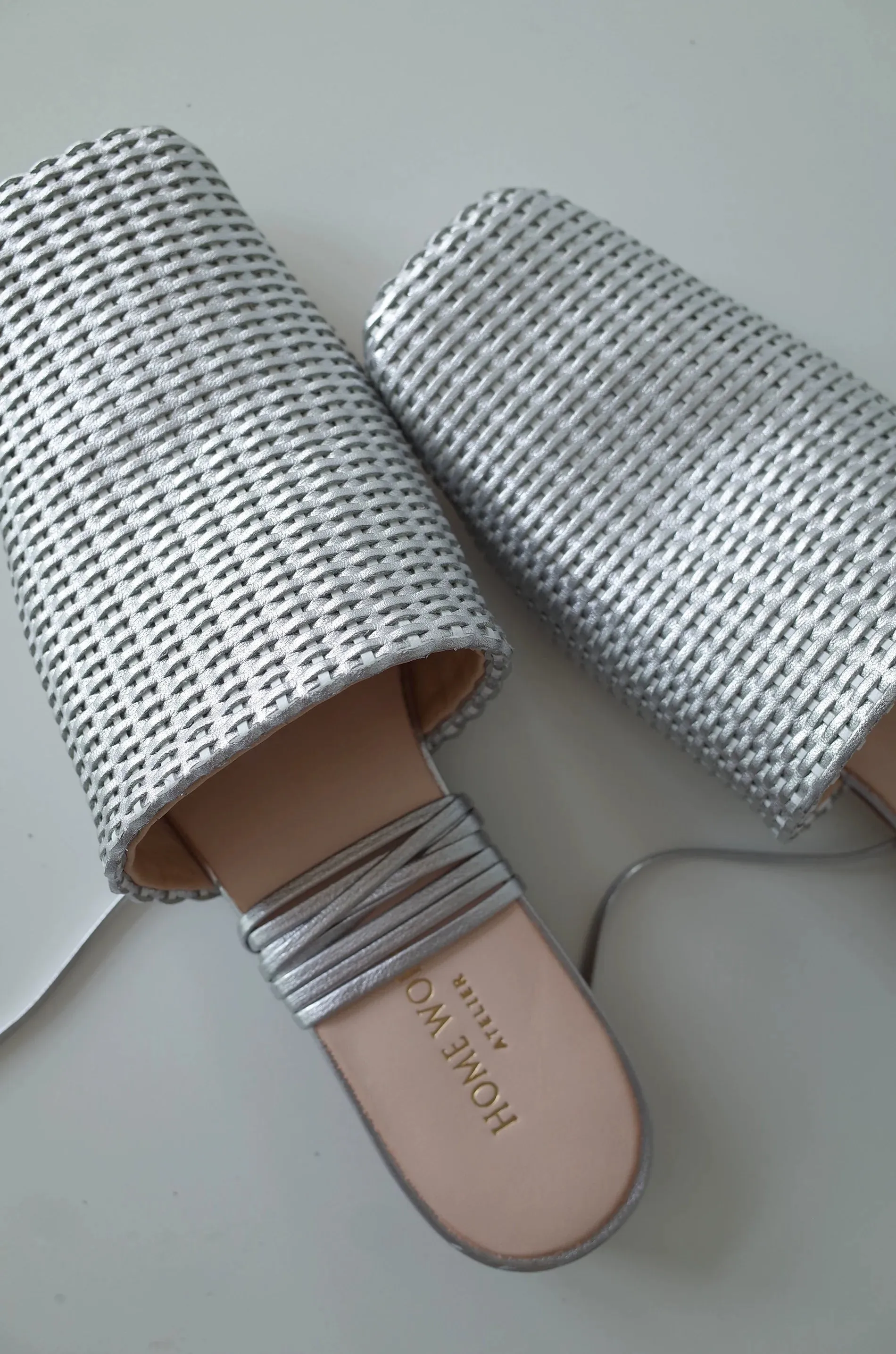 Silver Woven Square Toe Mules