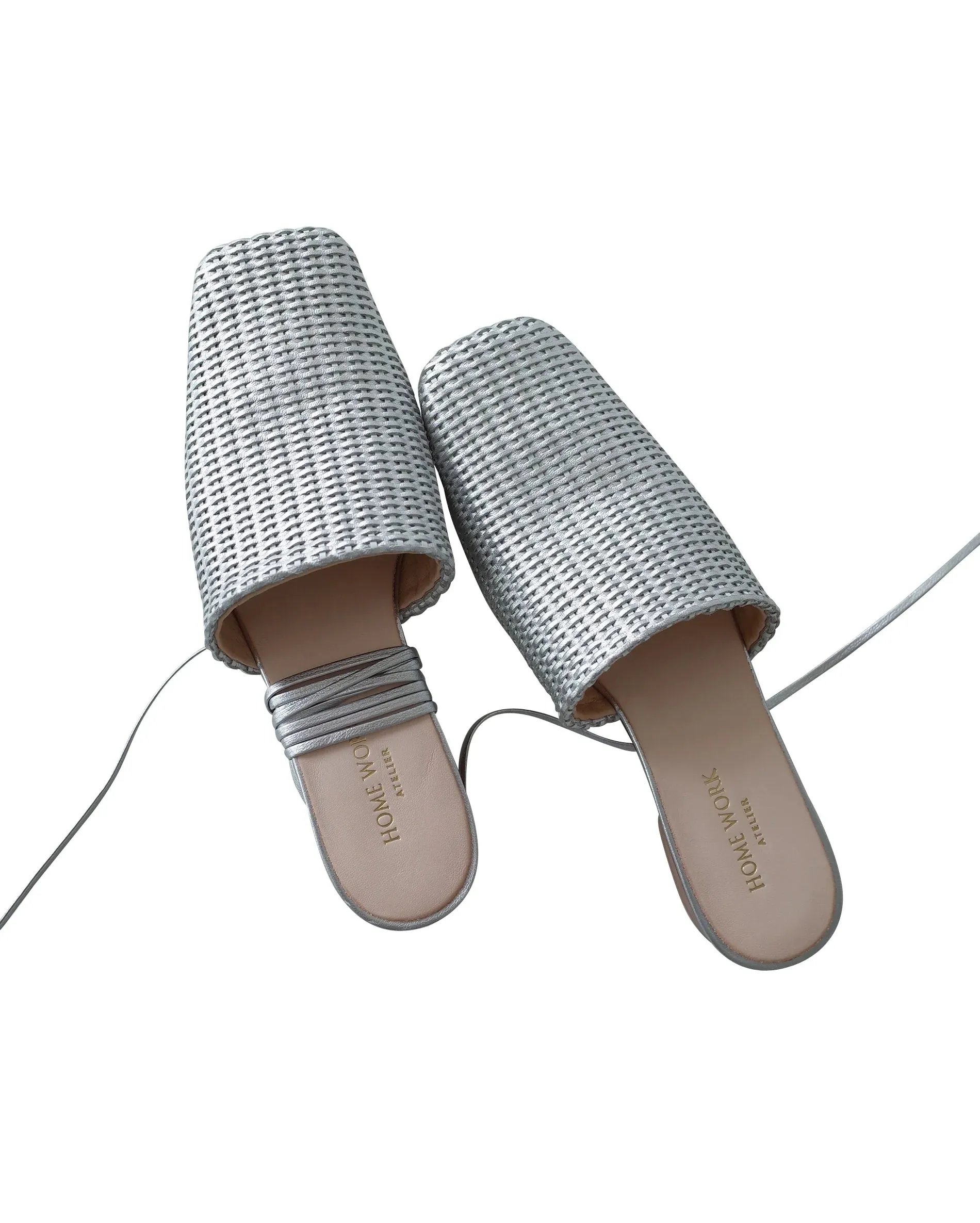 Silver Woven Square Toe Mules